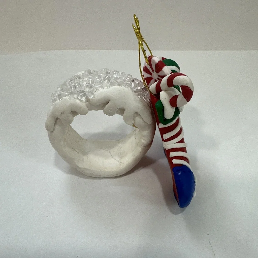 Vtg Christmas Napkin Rings Lot of 6 Handmade Clay Dough Table Decor